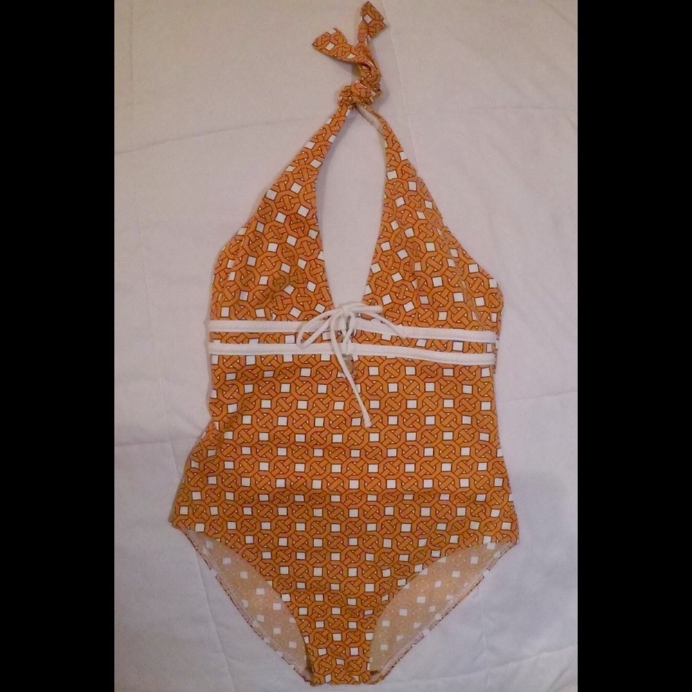 Orange Geometric One-Piece Swimsuit